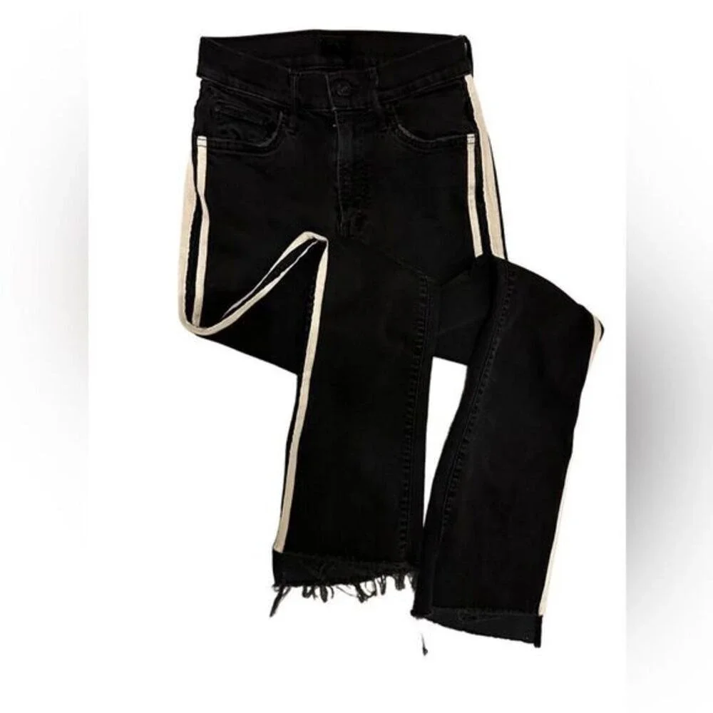 Mother Jean Size 24‎ Black Insider Crop Step Fray Guilty Racer Stripe Bootcut - Picture 5 of 13